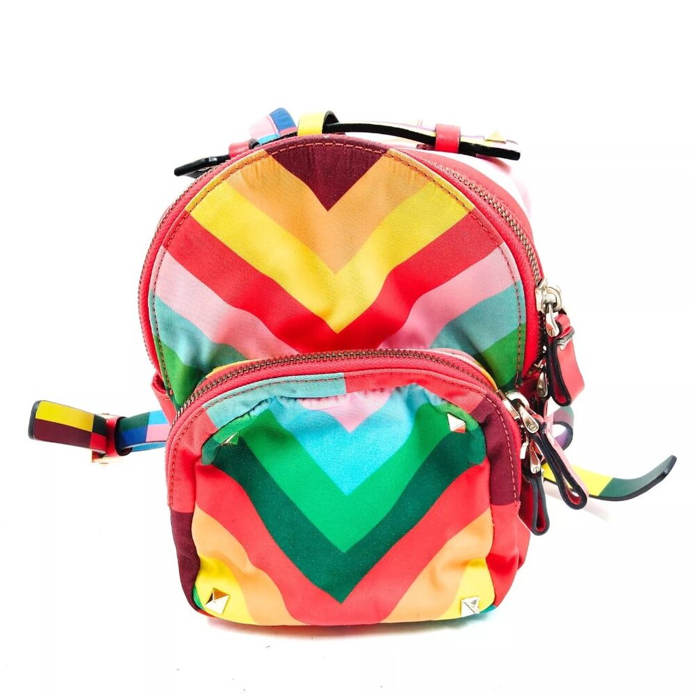 Valentino Rockstud Backpack Multicolor Striped Nylon Mini